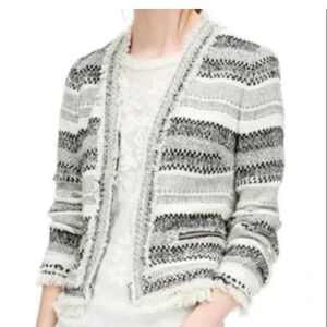 MASSIMO DUTTI open front sweater cardigan metallic threading fringed edges large